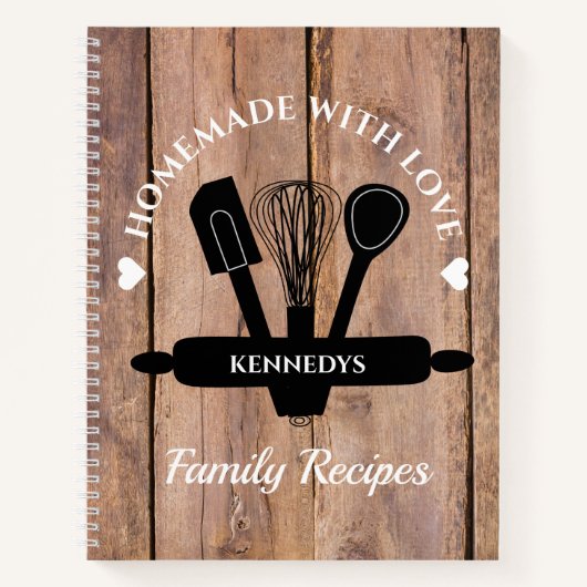 Rustikales Holz hausgemacht mit Liebe Rezepte Koch Notizblock (Vorderseite)