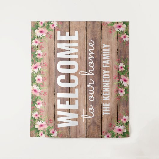 Rustikales Holz heißt Sie herzlich willkommen auf Wandteppich (Vorderseite)