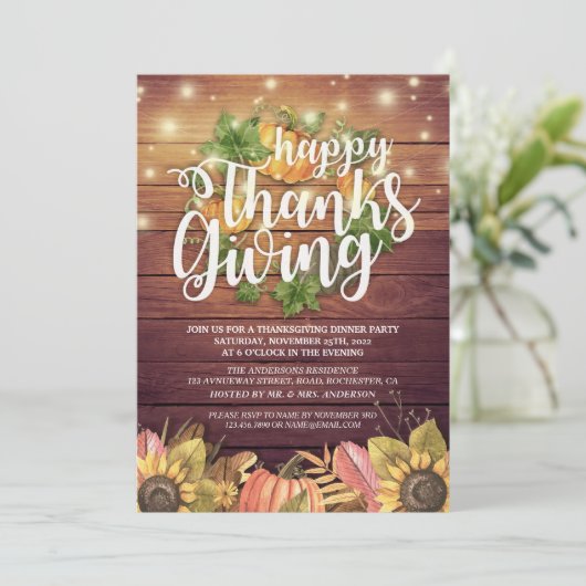 Rustikales Holz Herbst Ahorn Erntedank Abendessen Einladung (Stehend Vorderseite)