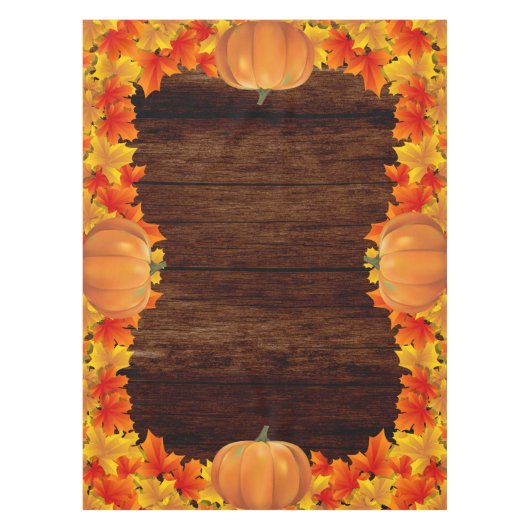 Rustikales Holz Herbst Blätter Pumpkins Tischdecke (Vorderseite)