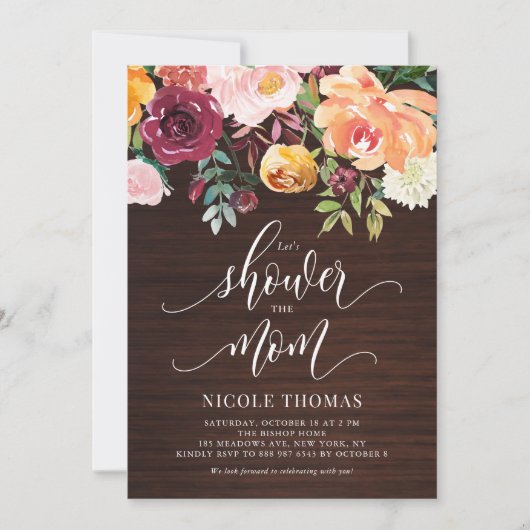 Rustikales Holz Herbst Blume Herbst Kinderdusche Einladung (Vorderseite)