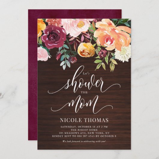 Rustikales Holz Herbst Blume Herbst Kinderdusche Einladung (Vorne/Hinten)