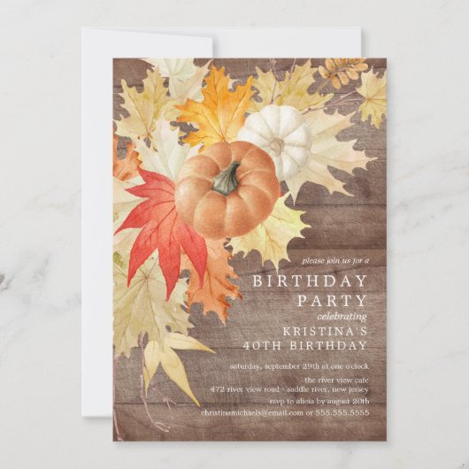 Rustikales Holz Herbst Einladung zum Geburtstag (Vorderseite)