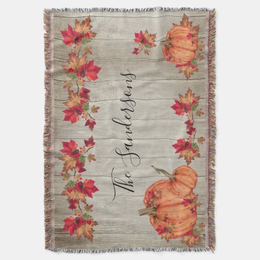 Rustikales Holz Herbst Orange Pumpkins Herbstlaub  Decke (Vorderseite Vertikal)