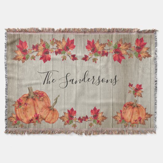 Rustikales Holz Herbst Orange Pumpkins Herbstlaub  Decke (Vorderseite)