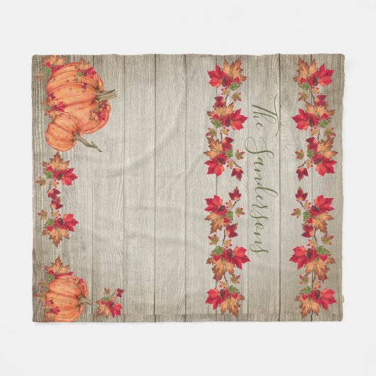 Rustikales Holz Herbst Orange Pumpkins Herbstlaub Fleecedecke (Vorderseite (Horizontal))