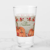 Rustikales Holz Herbst Orange Pumpkins Herbstlaub Glas (Rückseite)