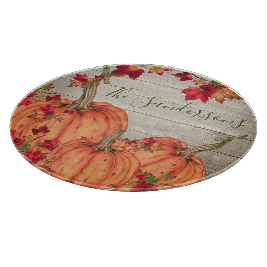 Rustikales Holz Herbst Orange Pumpkins Herbstlaub Schneidebrett (Ecke)