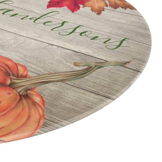 Rustikales Holz Herbst Orange Pumpkins Herbstlaub Schneidebrett (Ecke)