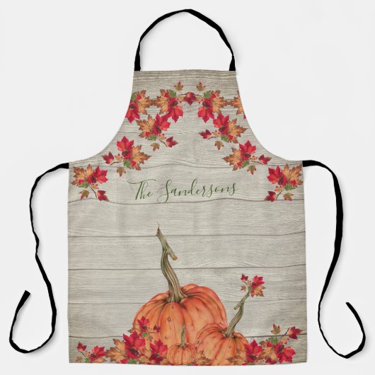 Rustikales Holz Herbst Orange Pumpkins Herbstlaub Schürze (Vorderseite)