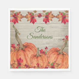 Rustikales Holz Herbst Orange Pumpkins Herbstlaub  Serviette