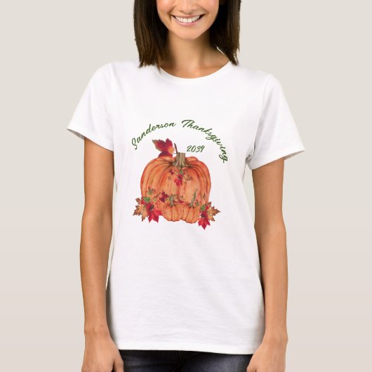 Rustikales Holz Herbst Orange Pumpkins Herbstlaub T-Shirt (Vorderseite)