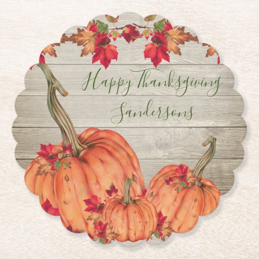 Rustikales Holz Herbst Orange Pumpkins Herbstlaub Untersetzer (Vorderseite)