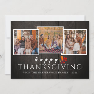 Rustikales Holz Herbst Thanksgiving Familie 3 Foto Feiertagskarte
