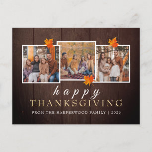 Rustikales Holz Herbst Thanksgiving Familie 3 Foto Feiertagspostkarte