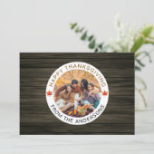 Rustikales Holz Herbstleaf glückliches Erntedankfe Feiertagskarte (Stehend Vorderseite)