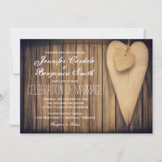 Rustikales Holz Herz Land Hochzeiten Einladungen
