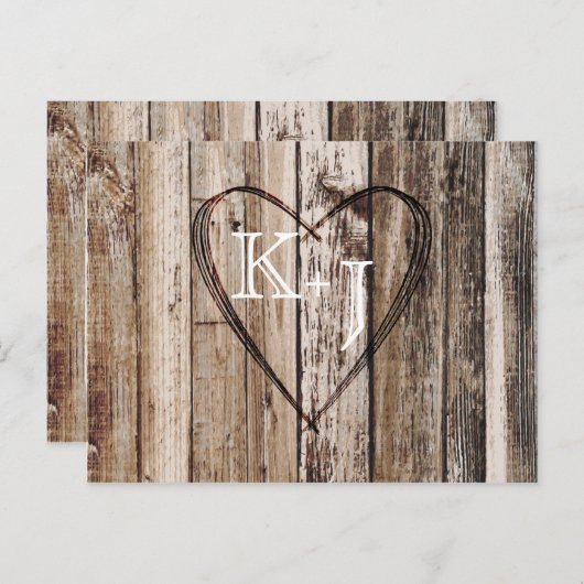 Rustikales Holz - Herz Save the Date Ankündigungspostkarte (Vorne/Hinten)