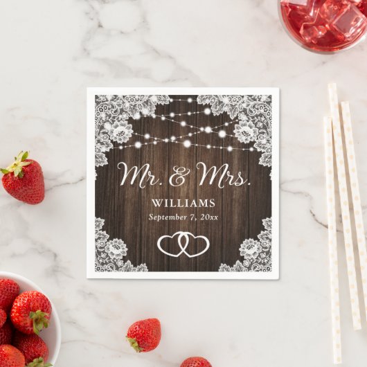 Rustikales Holz herzen Schnürsenkel und Lichter Ho Serviette (Beispiel)