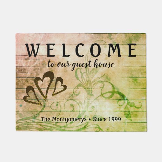 Rustikales Holz Herzstück Individuelle Name Doorma Fußmatte (Vorderseite)