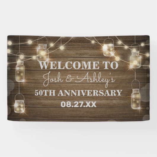 Rustikales Holz Hintergrund Licht Glas Jar Jahrest Banner (Horizontal)