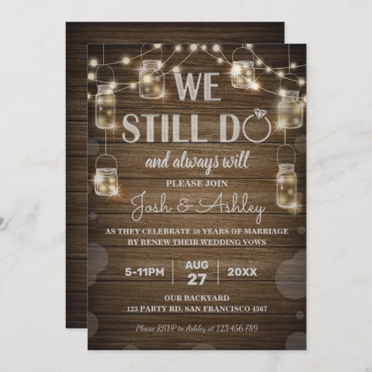 Rustikales Holz Hintergrund Licht Glas Jar Jahrest Einladung (Vorne/Hinten)