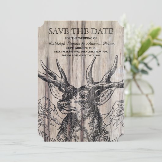 Rustikales Holz | Hirsche Save the Date (Stehend Vorderseite)