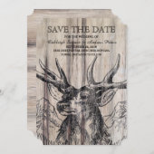 Rustikales Holz | Hirsche Save the Date (Vorne/Hinten)