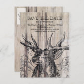 Rustikales Holz | Hirsche Save the Date Postkarte (Vorne/Hinten)