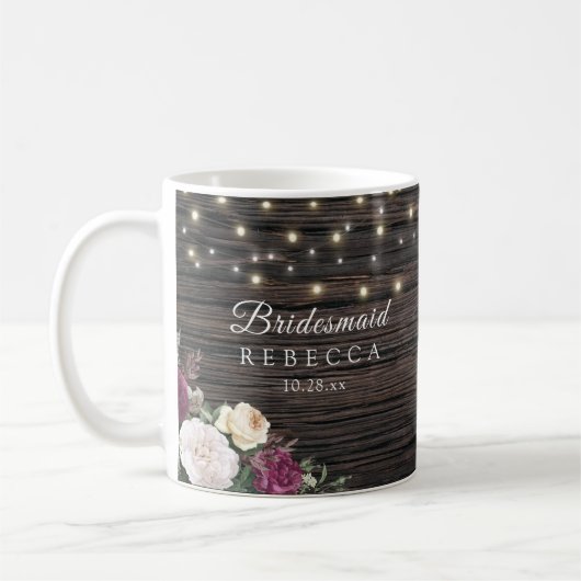 Rustikales Holz Hochzeit Bridesmaid Kaffeetasse (Links)
