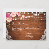 Rustikales Holz Hochzeitslicht Lace Floral Bridesm Einladung (Rückseite)