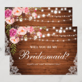 Rustikales Holz Hochzeitslicht Lace Floral Bridesm Einladung (Vorne/Hinten)