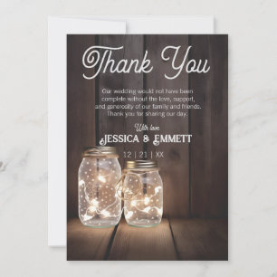 Rustikales Holz Hochzeitsmason Jar Light Strings C Dankeskarte