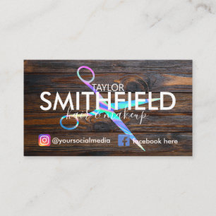 Rustikales Holz Holo Scheren Haare & Makeup Trendy Visitenkarte