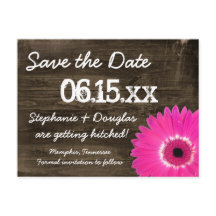 Rustikales Holz Hot Pink Daisy Save the Date Postk