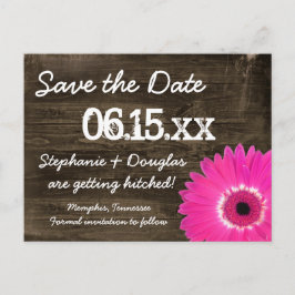 Rustikales Holz Hot Pink Daisy Save the Date Postk Ankündigungspostkarte