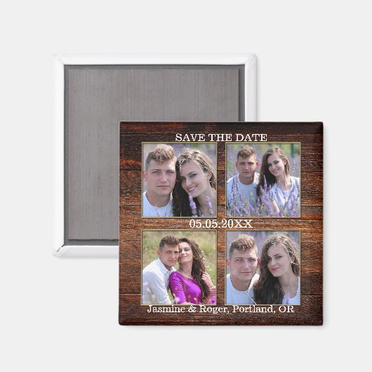 Rustikales Holz Ihre 4 Fotos speichern das Datumsf Magnet (Vorderseite/Rückseite)