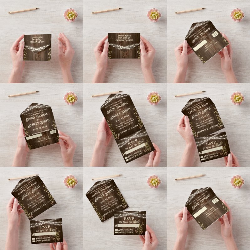 Rustikales Holz in einer Hochzeit All In One Einladung
