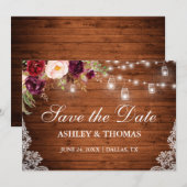 Rustikales Holz Jar Lights Blumenschmuck Save the  Date (Vorne/Hinten)