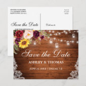 Rustikales Holz Jar Lights Lace Floral Ankündigungspostkarte (Vorne/Hinten)