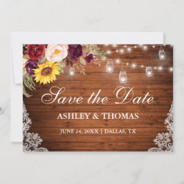 Rustikales Holz Jar Lights Mixed Floral Lace Save The Date