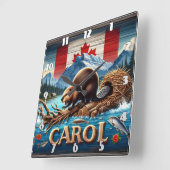 Rustikales Holz, kanadischer Biber, Ozean Quadratische Wanduhr (Winkel)