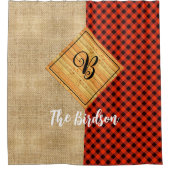 Rustikales Holz Kariert Burlap, Name Mit Monogramm Duschvorhang (Vorderseite)