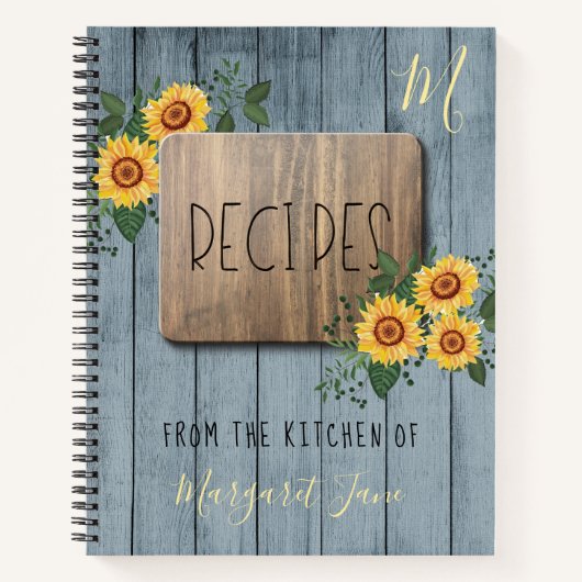 Rustikales Holz | Koch Monogramm Rezeptbuch Notizblock (Vorderseite)