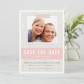 Rustikales Holz-Kornmuster Pink-Foto Save the Date (Stehend Vorderseite)