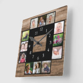 Rustikales Holz kreiert Ihre eigene 12 FotoCollage Quadratische Wanduhr (Winkel)