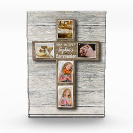 Rustikales Holz-Kreuz Erstes heiliges Kommunion-Fo Fotoblock