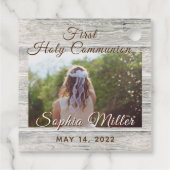 Rustikales Holz-Kreuz Erstes heiliges Kommunion-Fo Geschenkanhänger (Rückseite)