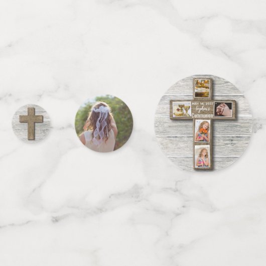 Rustikales Holz-Kreuz Erstes heiliges Kommunion-Fo Konfetti (Vorderseiten)