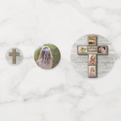 Rustikales Holz-Kreuz Erstes heiliges Kommunion-Fo Konfetti (Rückseiten)